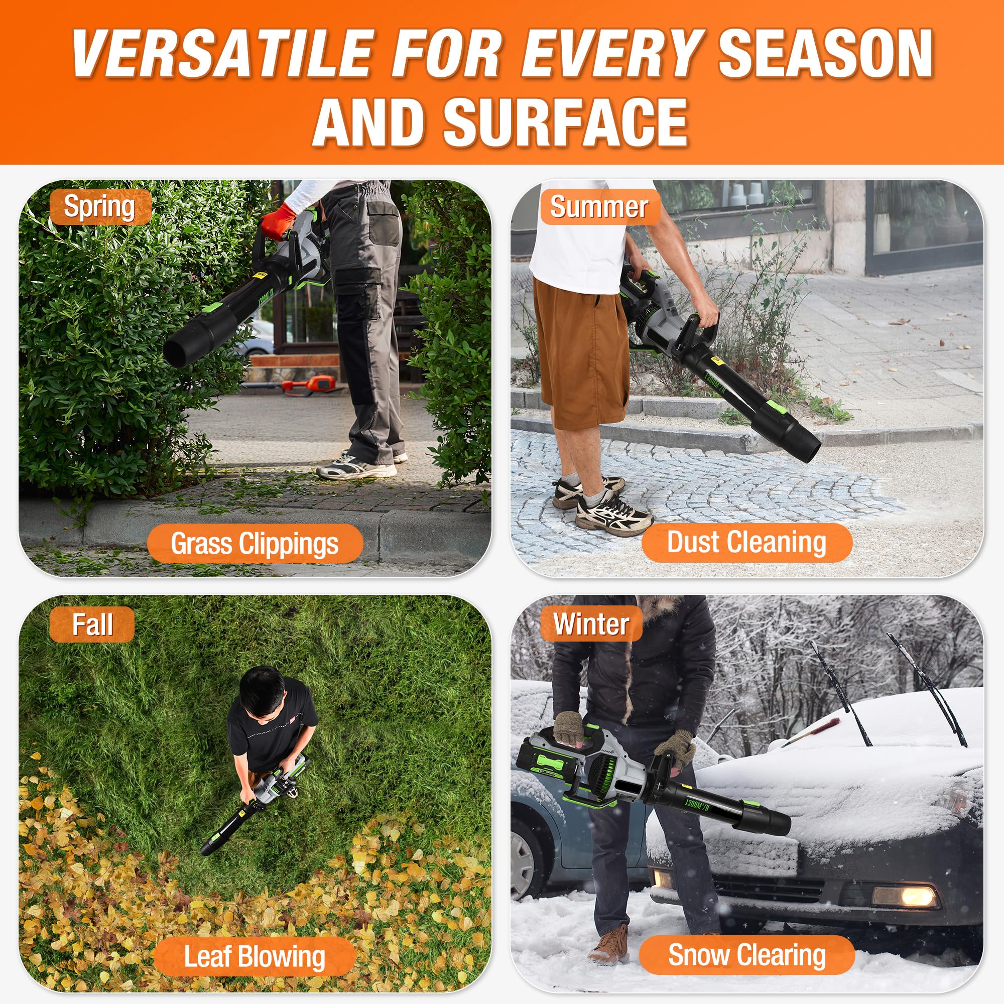 BVHAB year-round-use handle is suitable for leaves, snow, and dust.