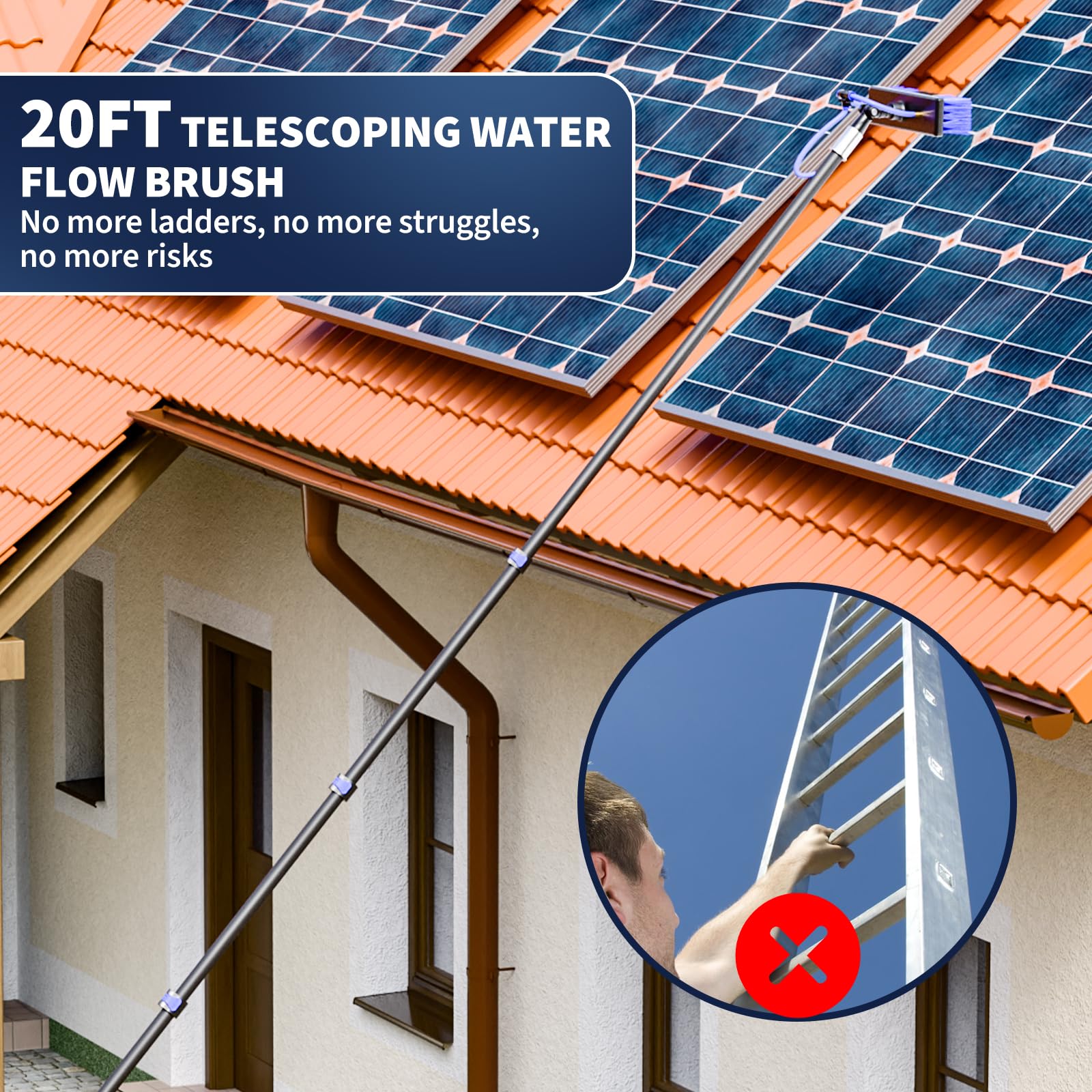 BVOHVN telescopic extension pole reaches elevated solar panels safely
