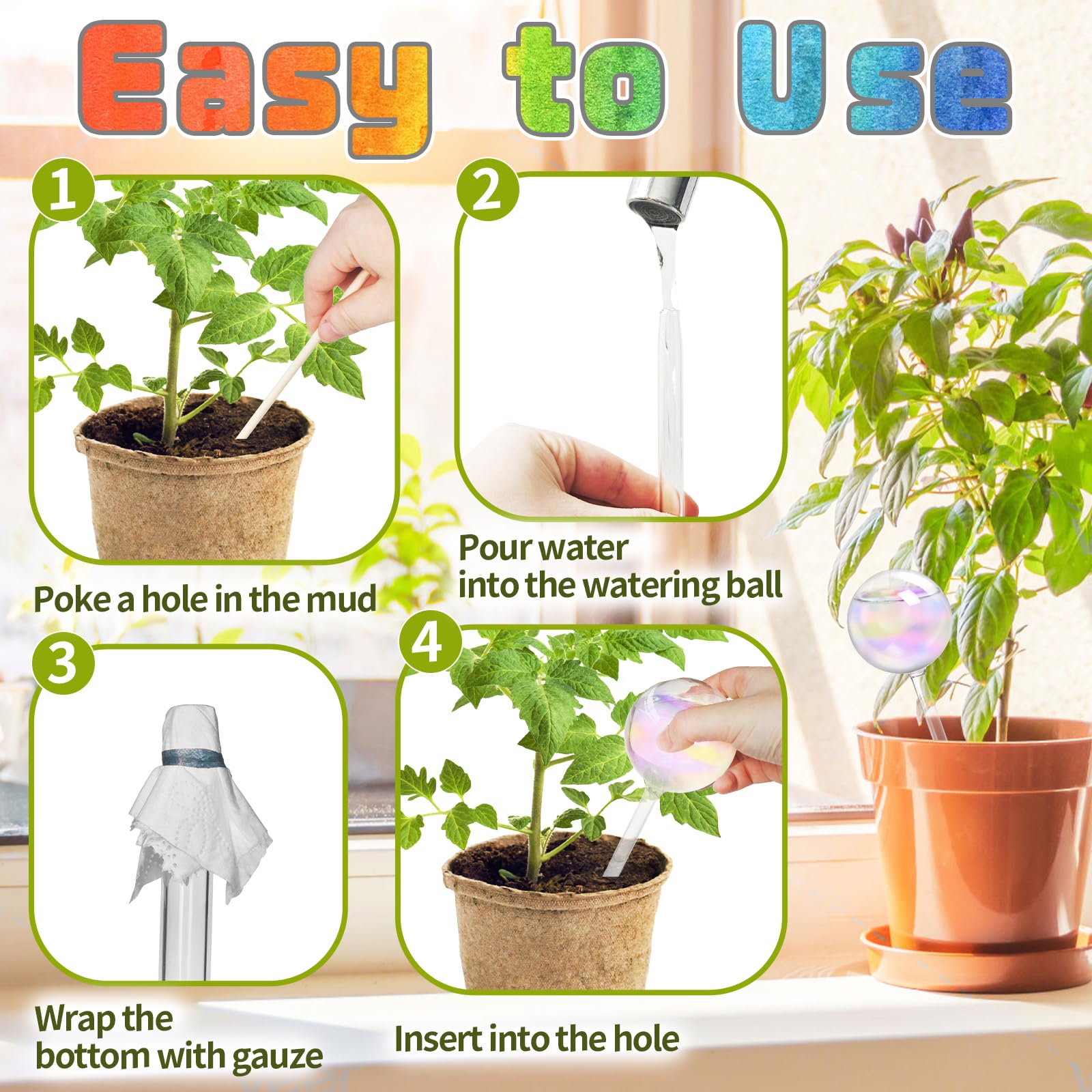 Bvrbaory automatic plant waterer globes placed in soil for gradual moisture release.