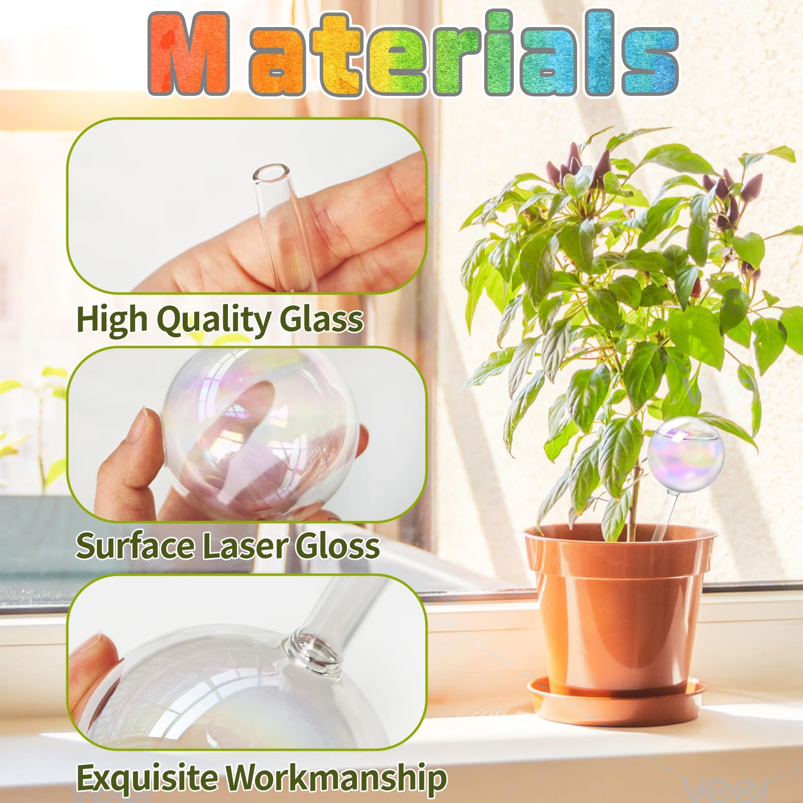 Bvrbaory clear glass plant watering globes with transparent water level visibility.
