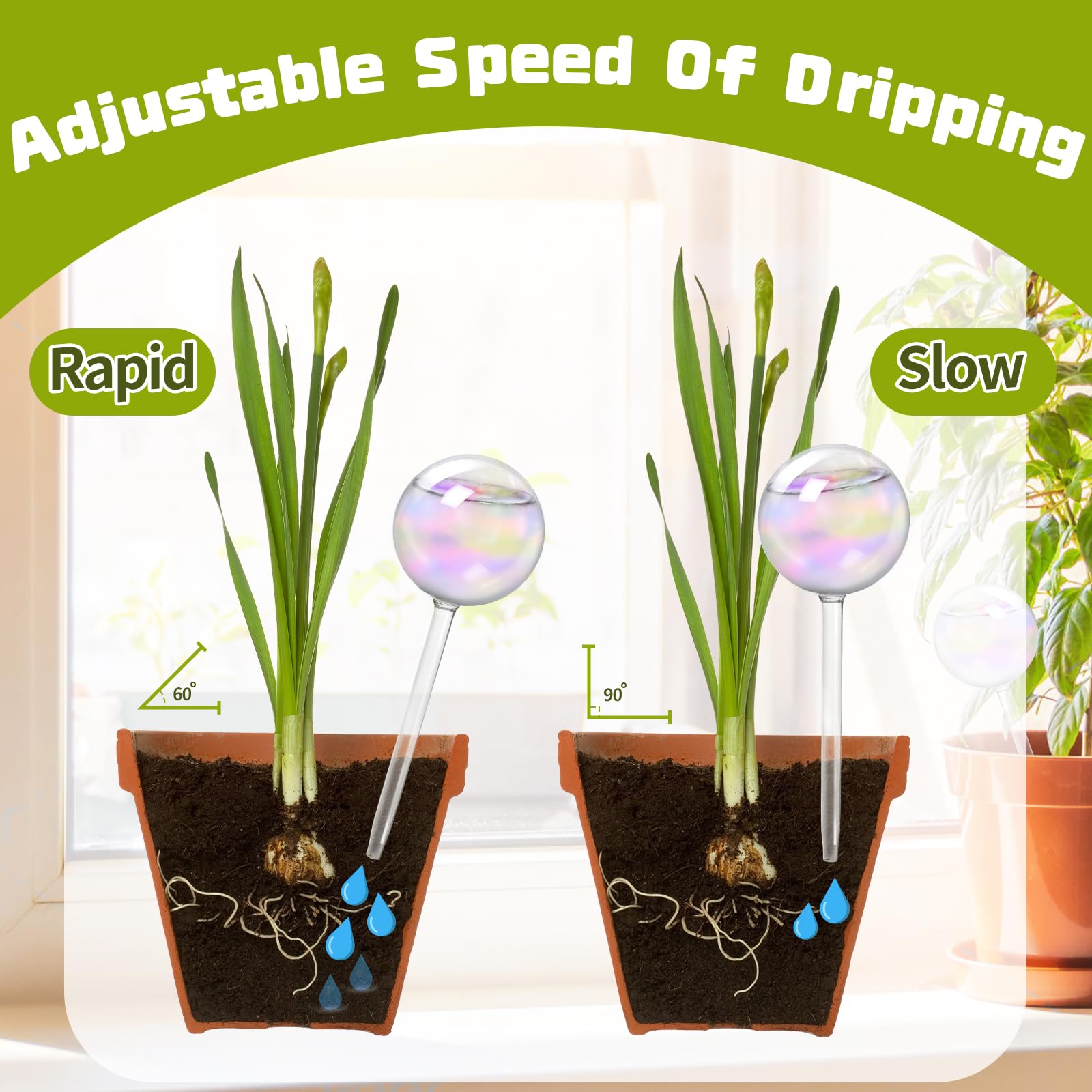 Bvrbaory iridescent glass bulbs in a pot for decorative and practical watering.