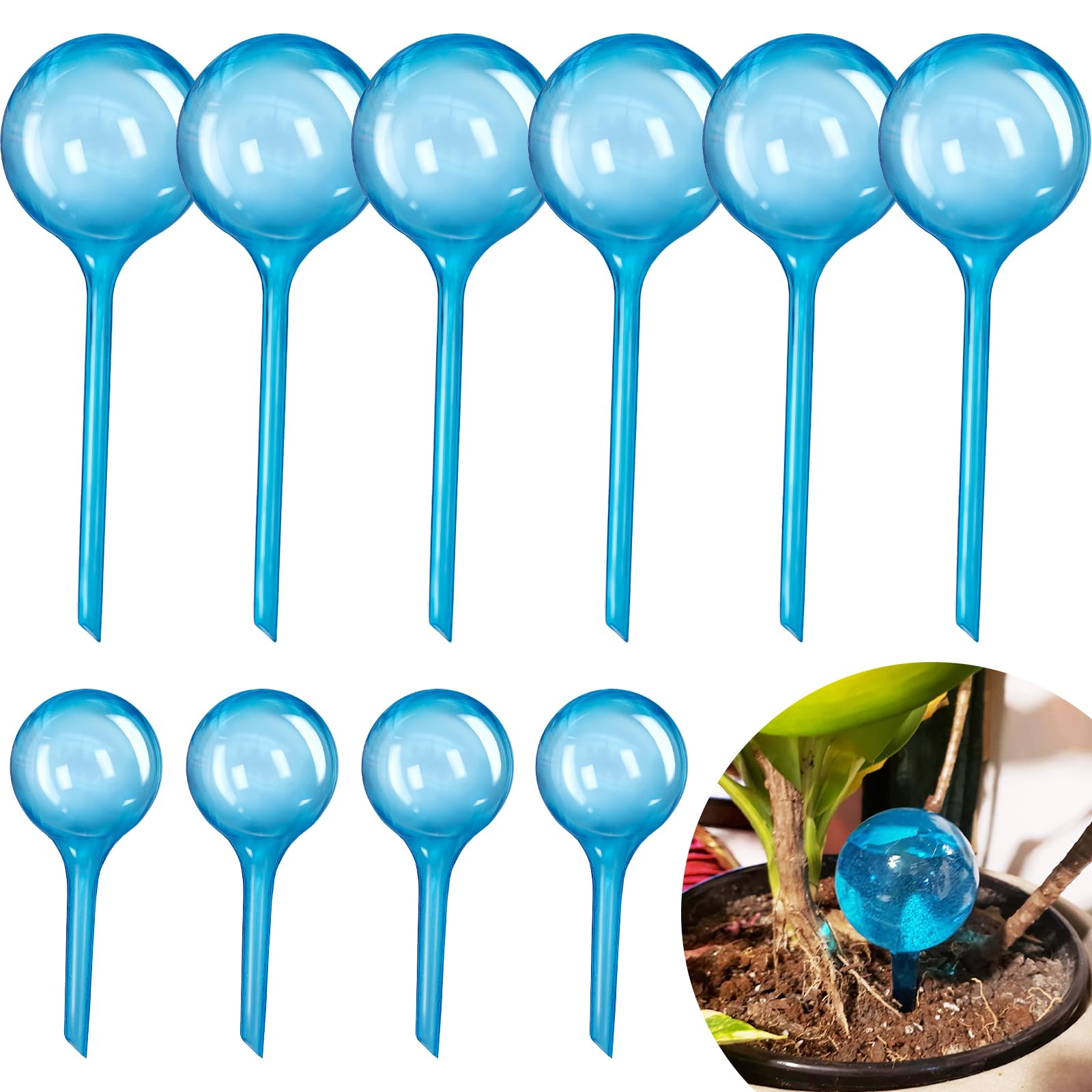 Bvrbaory blue watering globes pack of 10 with visible water level for refills.