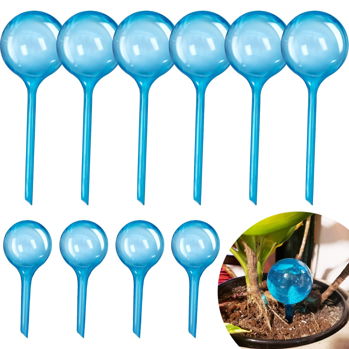 Bvrbaory blue watering globes pack of 10 with visible water level for refills.