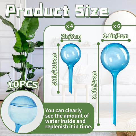 Bvrbaory transparent blue globes show water amount for steady irrigation.