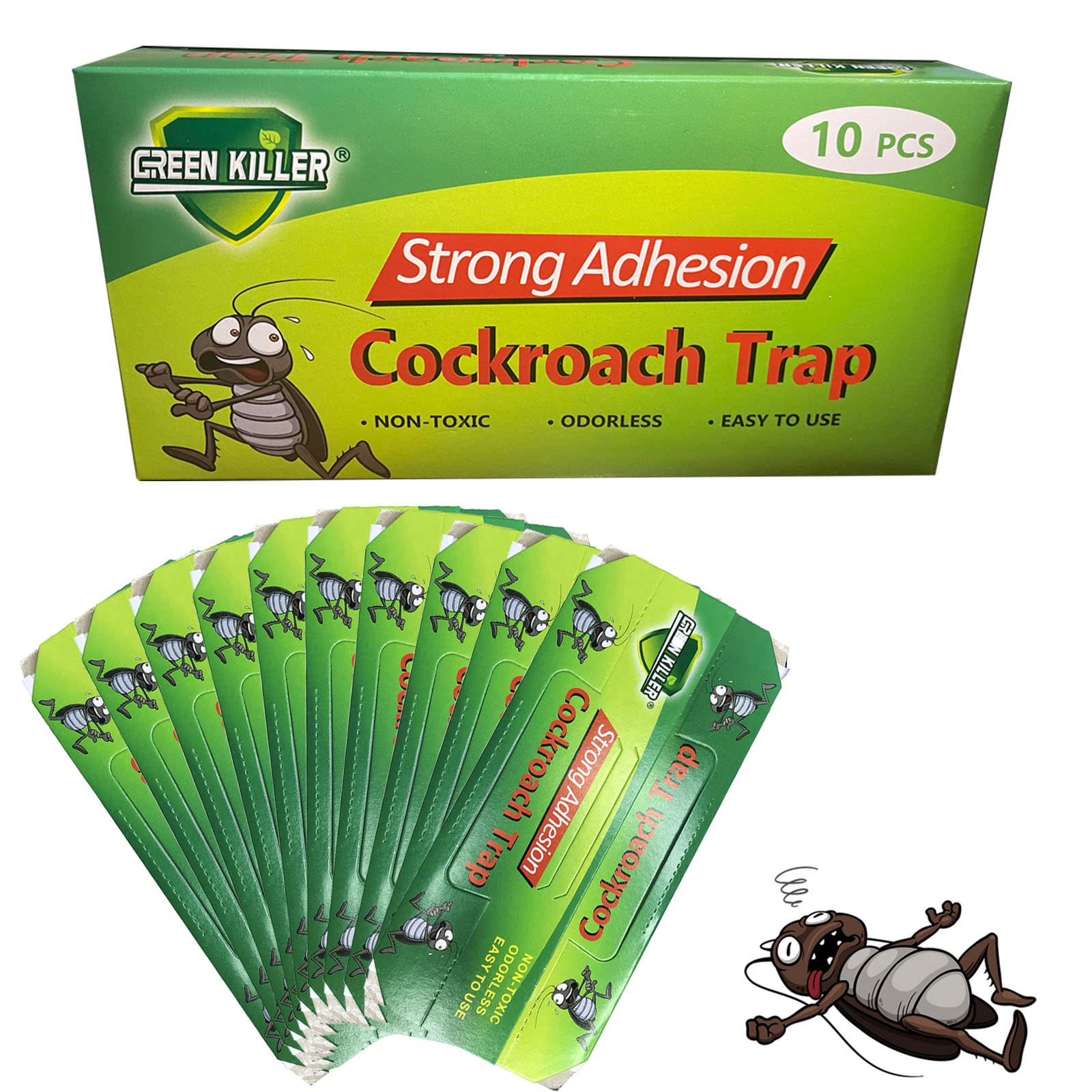B/W cockroach trap indoor use scene highlights quick placement near kitchens.