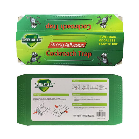 B/W cockroach trap in kitchen emphasizes safe, non-toxic pest monitoring.