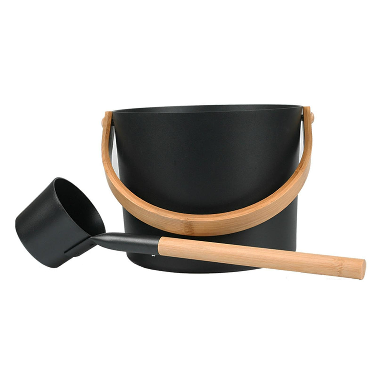 BWWNBY sauna bucket 7L black with wooden handle for home sauna use