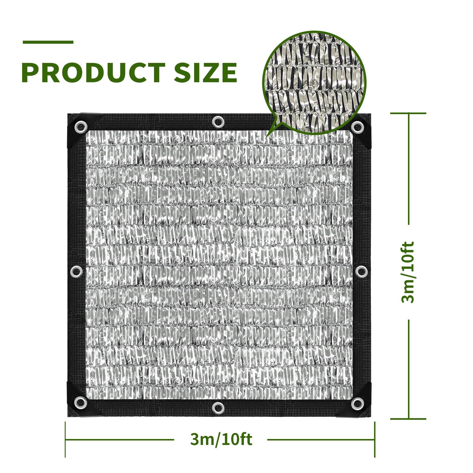 BXAEYIPOR reflective tarp 80 percent silver reduces heat exposure in sunlit areas.