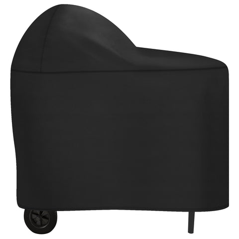 BXDZCOVRRS grill cover on AKORN cart – front view protects in windy weather.