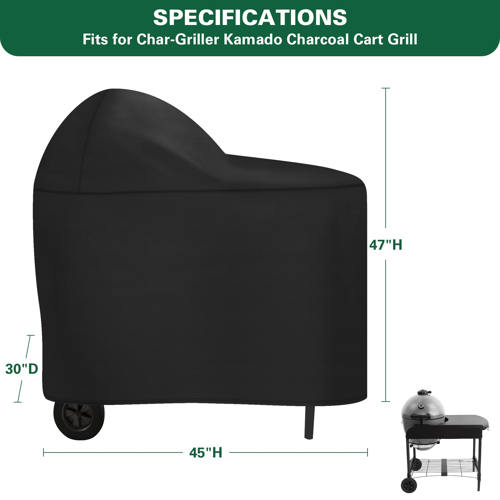 BXDZCOVRRS grill cover – side view offering all-weather protection.