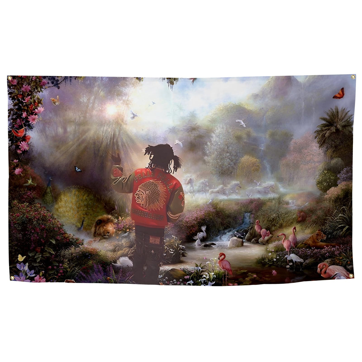 BYADKOA rapper flag chief garden eden tapestry displays vibrant colors for indoor or outdoor walls.
