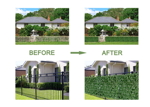 Balcony garden setup using Bybeton ivy privacy screen creates a lush backdrop.