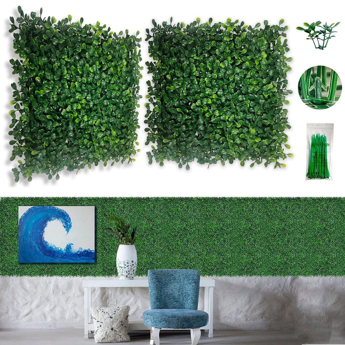 Bybeton boxwood wall panel 10x10 creates a dense private backdrop for photos.