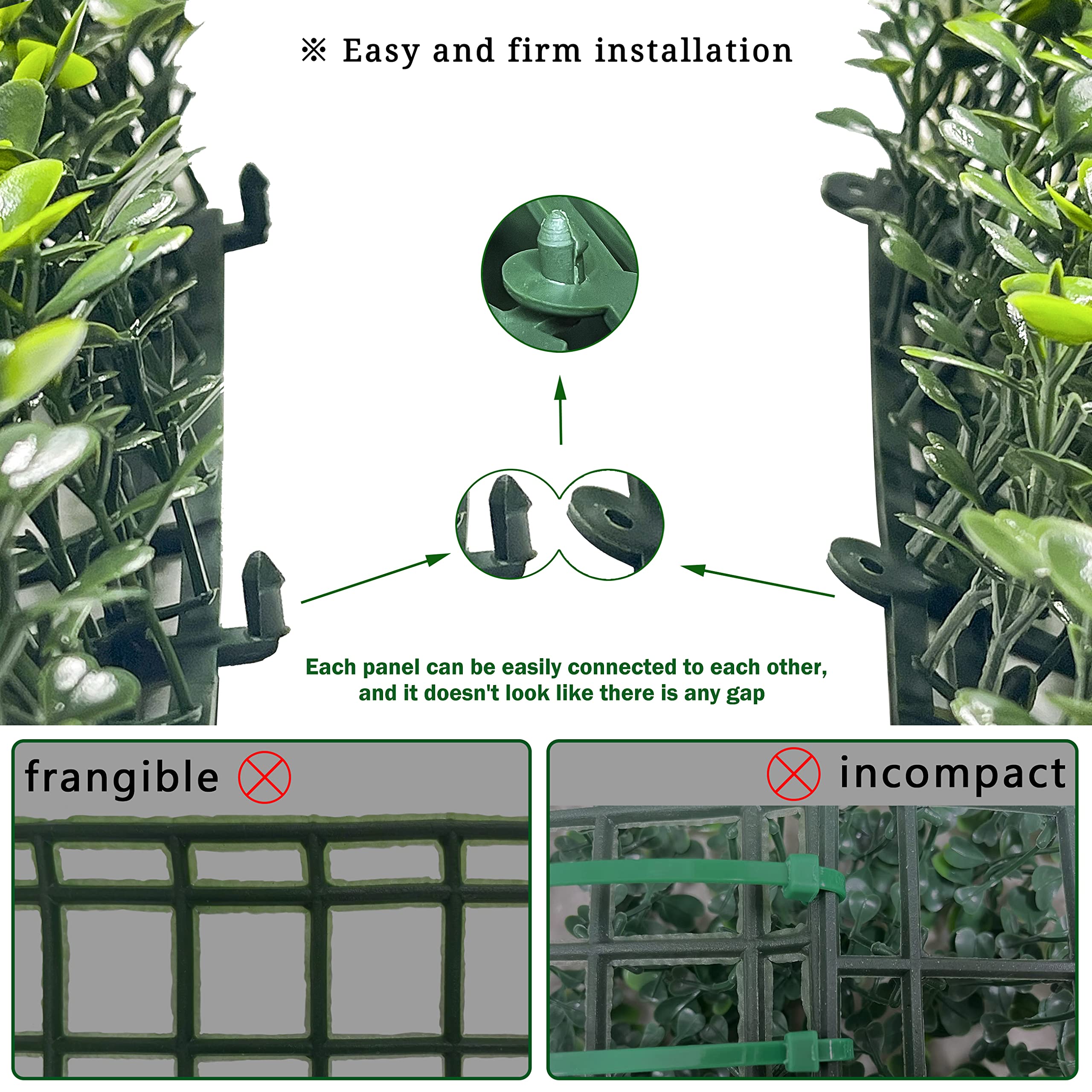 Bybeton fake hedge wall panel installs quickly with snap-and-lock connectors.