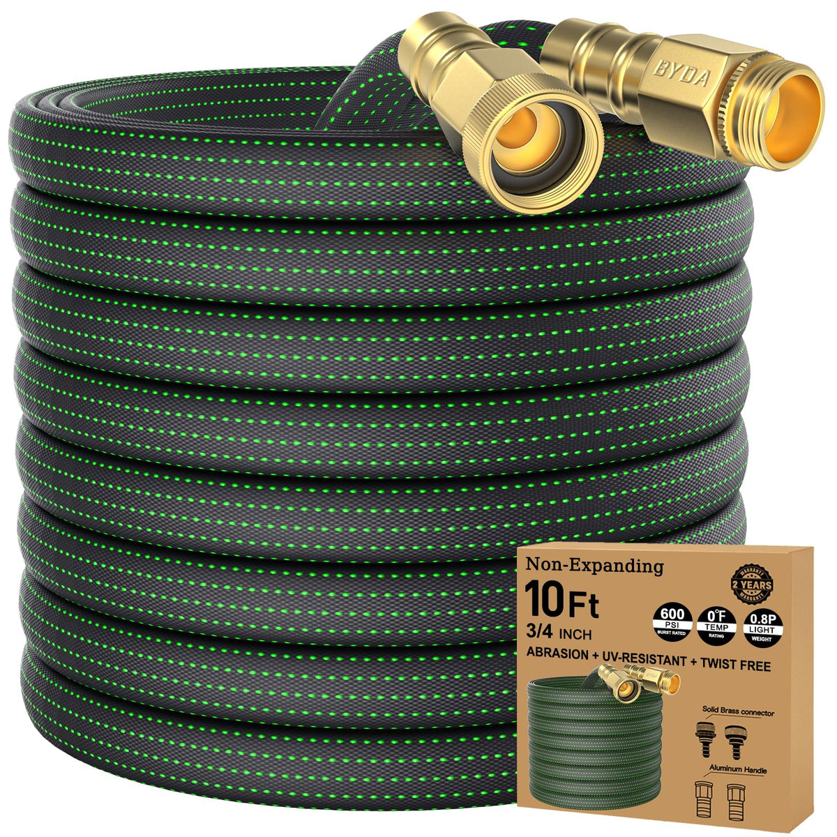 BYDA 10FT hose neatly coiled for compact storage and easy transport