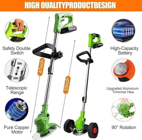 Byerba cordless weed wacker tilt-head supports precise trimming.