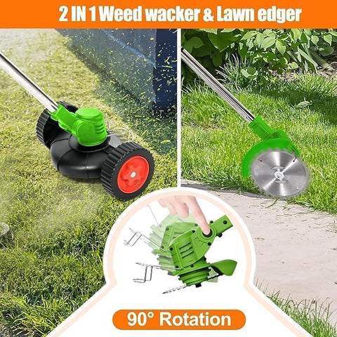 Byerba cordless weed wacker two-batteries extended runtime for longer trimming sessions.
