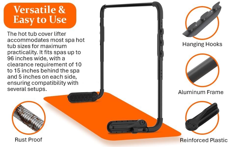Byers Choice lifter demonstrates fit for 96-72 inch hot tubs.