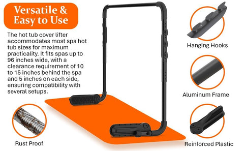 Byers Choice lifter demonstrates fit for 96-72 inch hot tubs.
