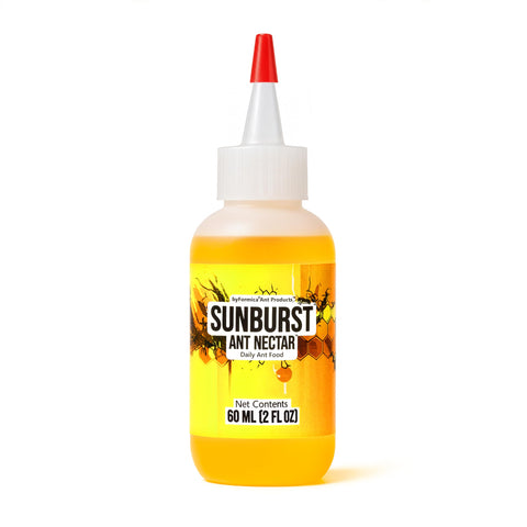 byFormica Sunburst bottle front label shows 60 mL size and natural ingredients for easy ant feeding.