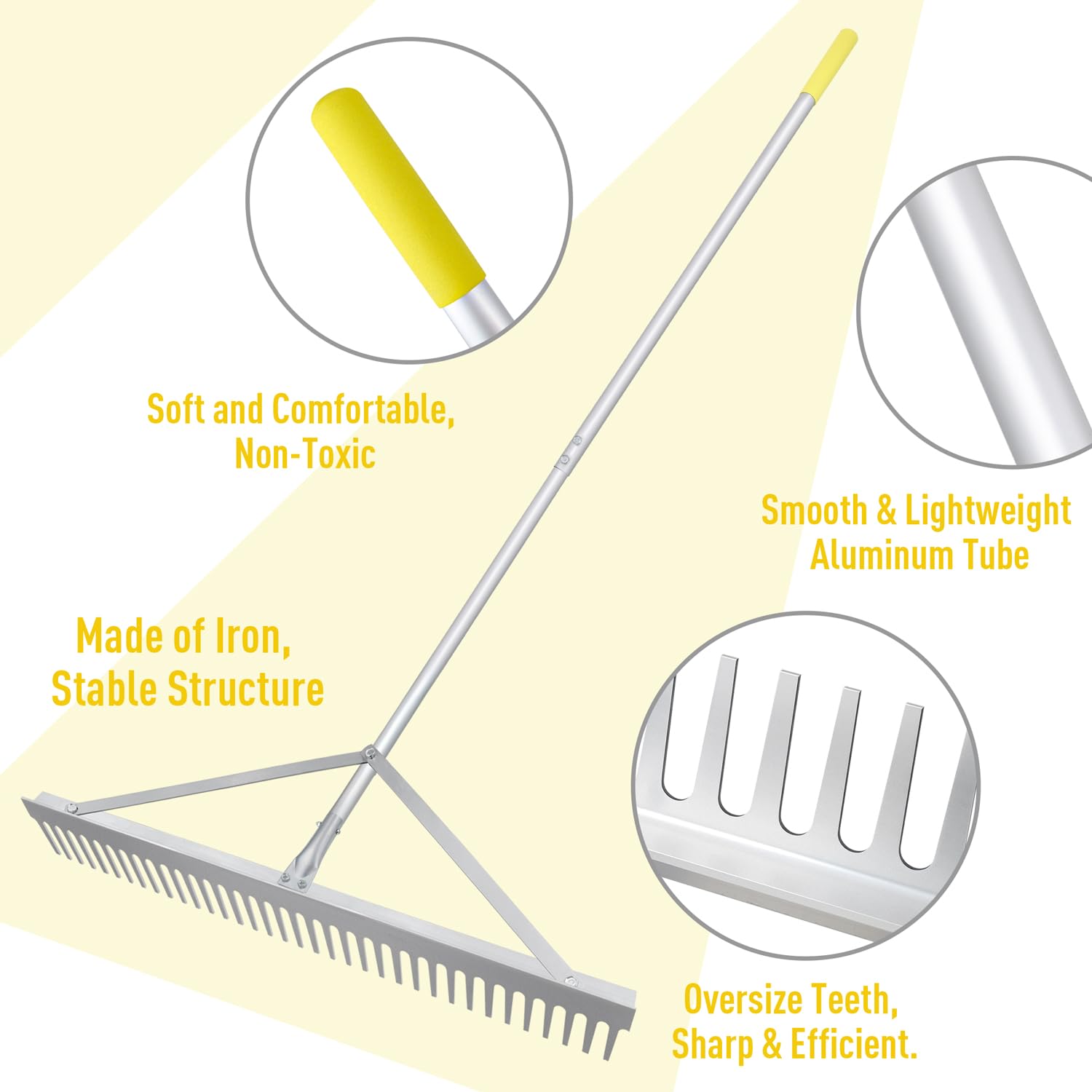 Byhagern aluminum rake with 69-inch handle for lightweight, rustproof durability