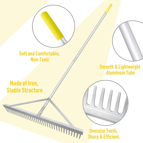 Byhagern aluminum rake with 69-inch handle for lightweight, rustproof durability