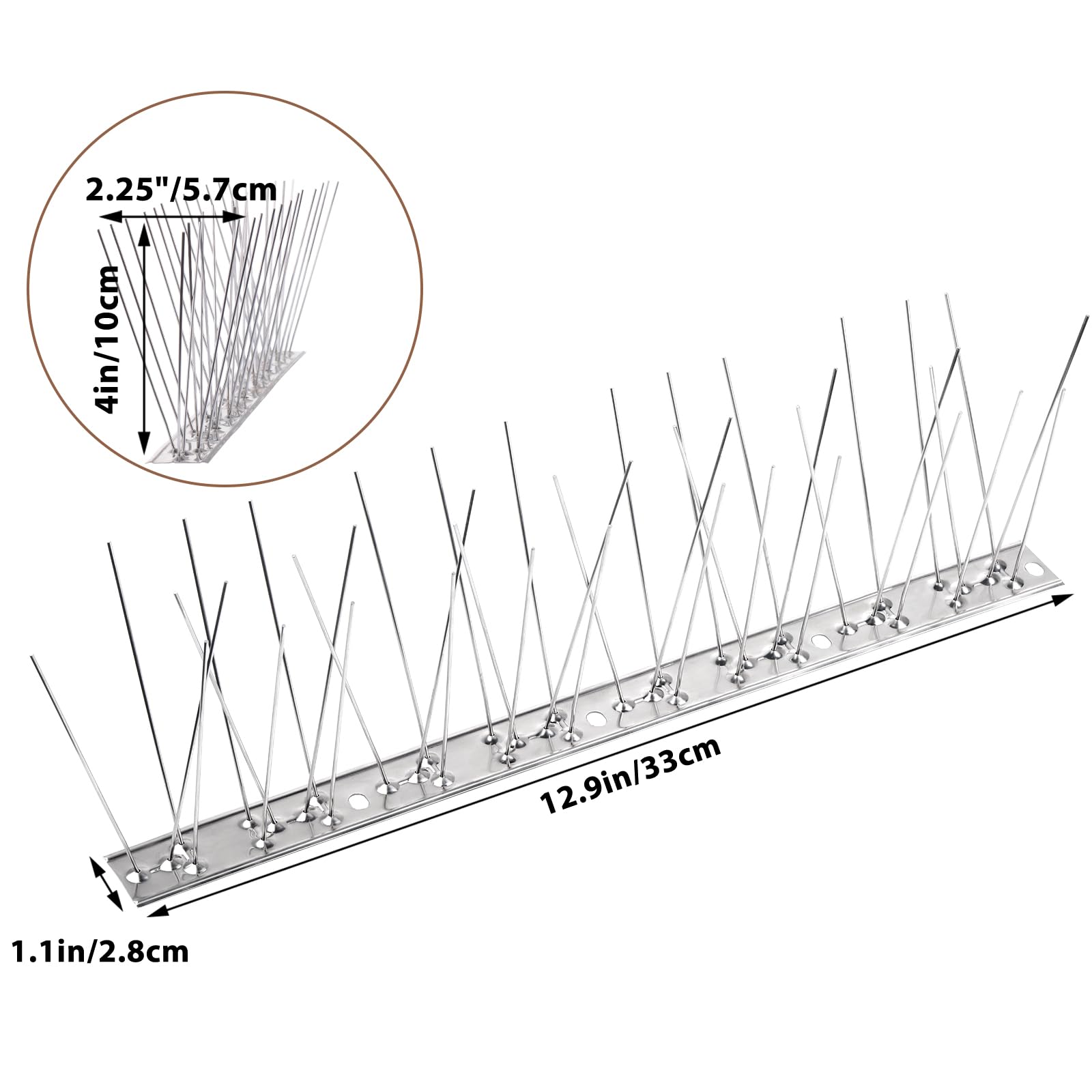 Bynccea stainless steel spikes along a roof edge providing a perimeter deterrent