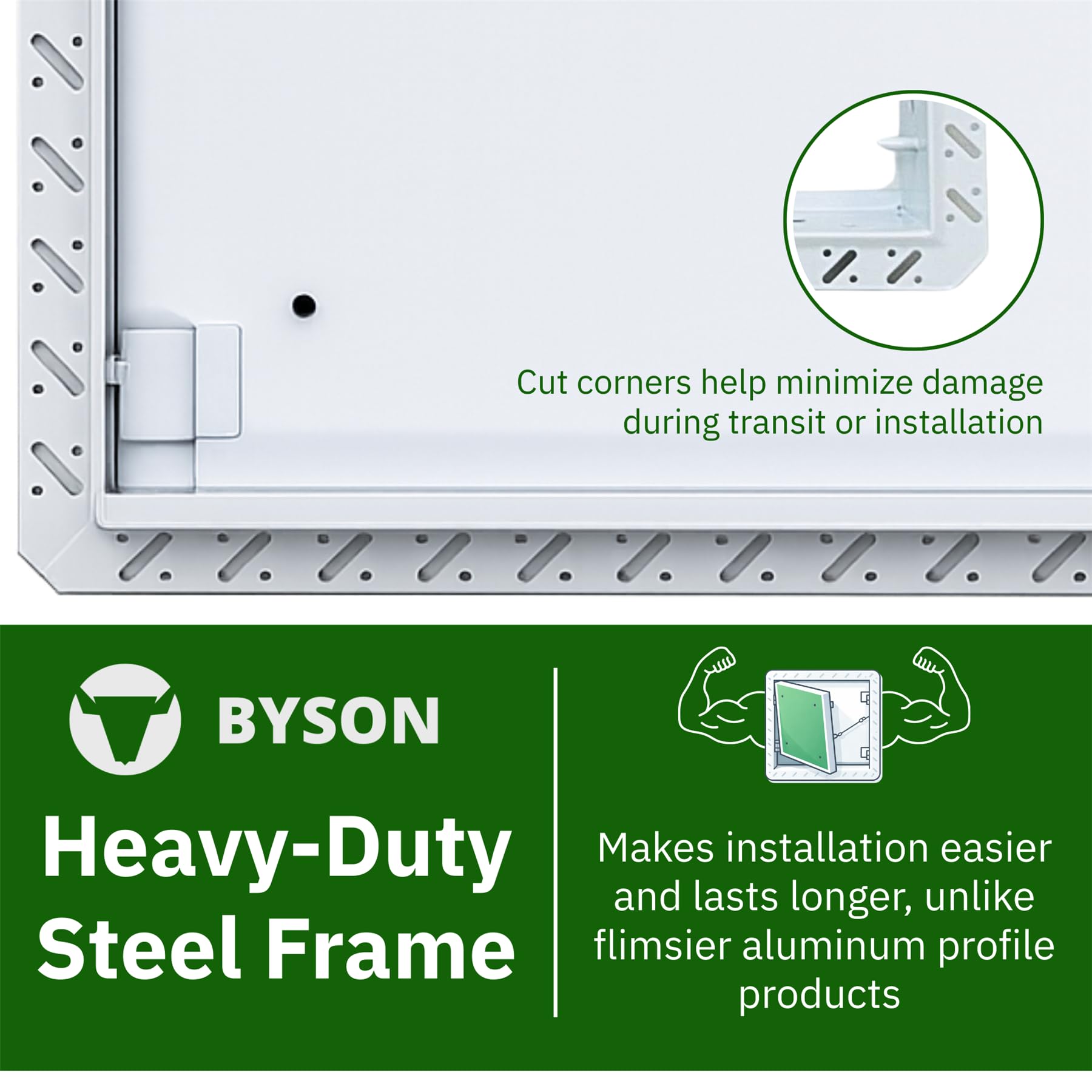 Byson drywall access panel slim profile helps close-to-framing installations.