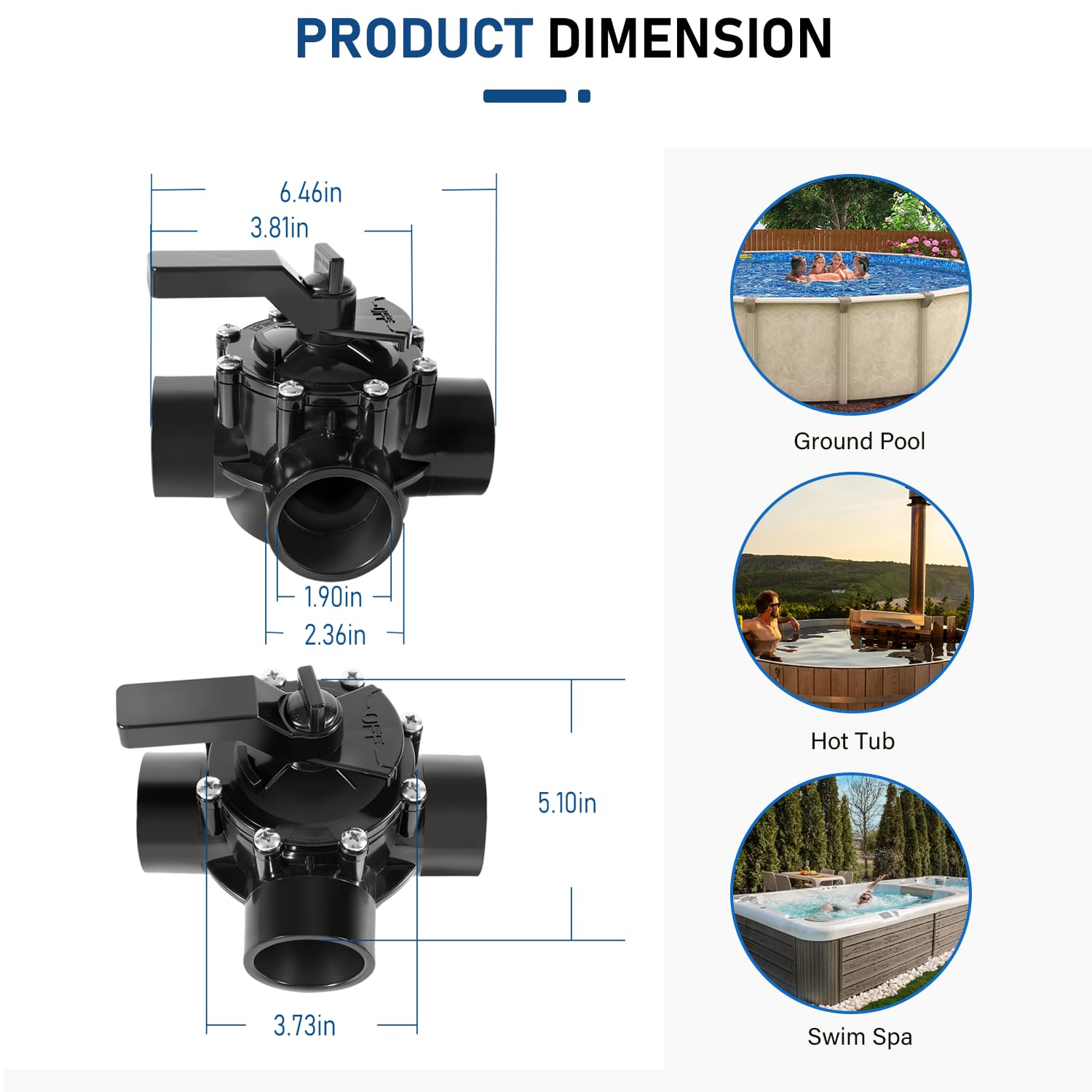 1-1/2 inch and 2 inch pipe compatibility on the Bzsunway 4715 diverter valve