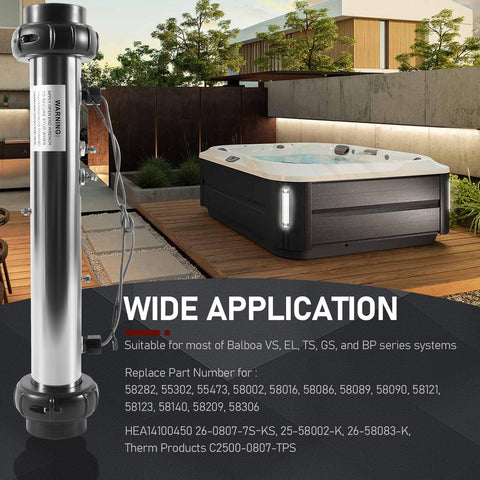 Bzsunway stainless steel heater casing; rugged against daily spa use.