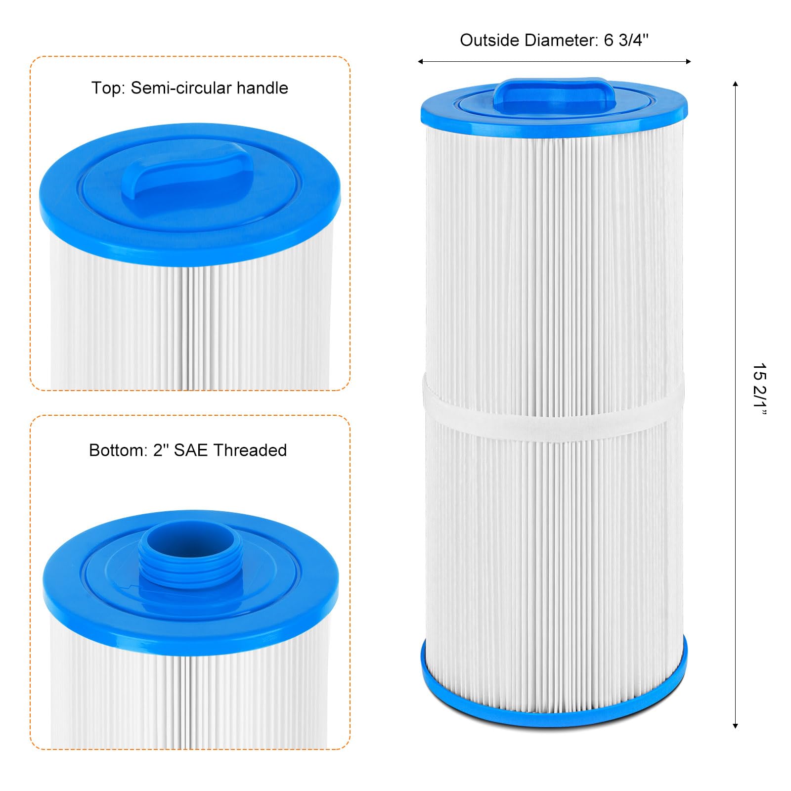 BZTT spa filter measures 15 inches in length for proper fit.