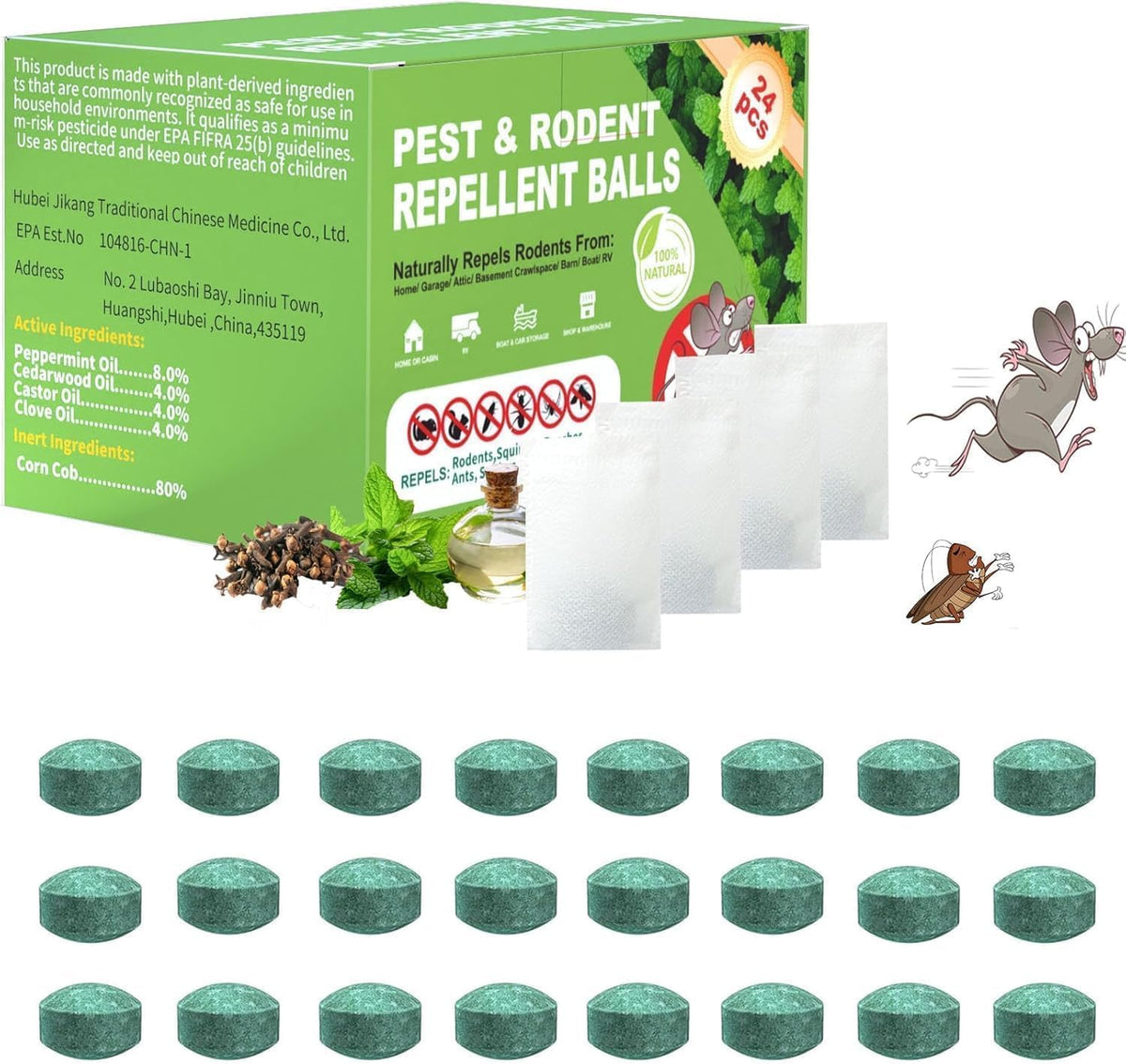 CACUTUSGO peppermint rodent repellent balls pack closeup showing plant-based deterrent for homes