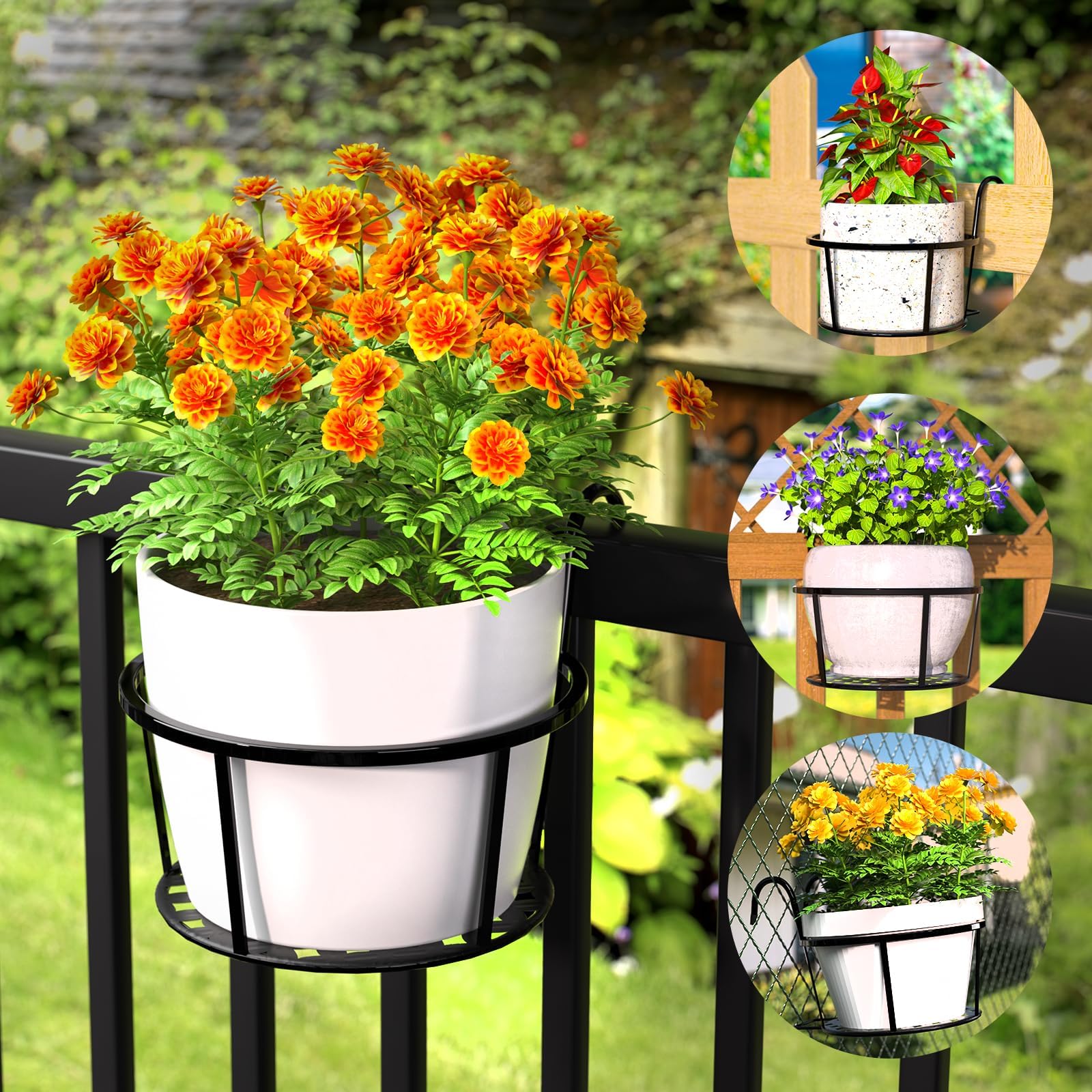 CADANI fence rail planter with round design showcasing elegant outdoor display.