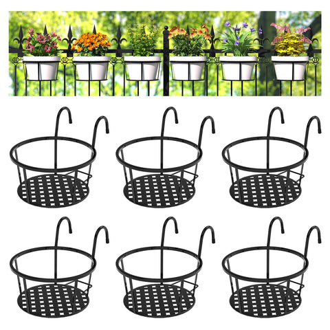 CADANI iron hanging plant holder pack6 on a balcony rail for sturdy decor.