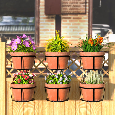 CADANI outdoor plant holder mounted on a fence rail for easy hanging.