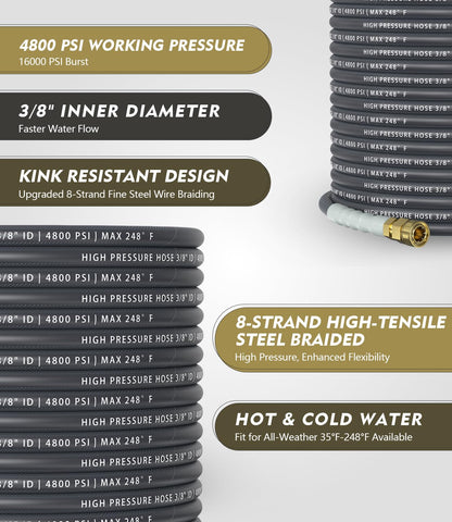 CADEGUO 3/8-inch ID hose ensures higher flow for tough cleaning tasks.