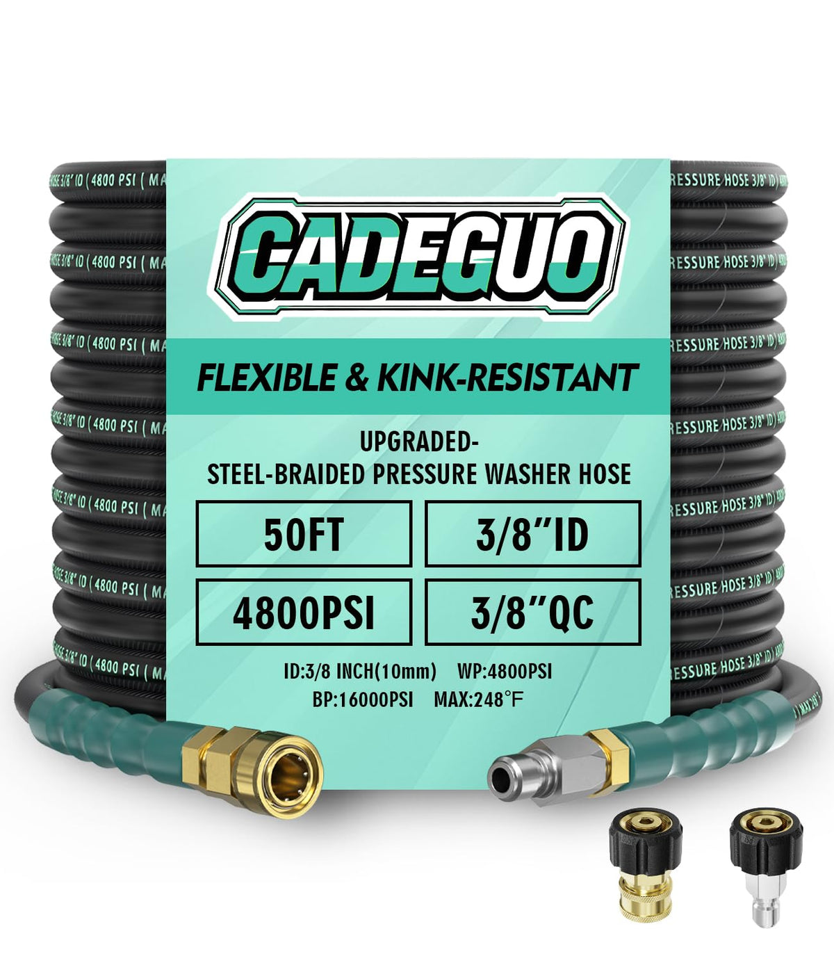 CADEGUO 50ft high pressure hose with 360 swivel for tangle free washing