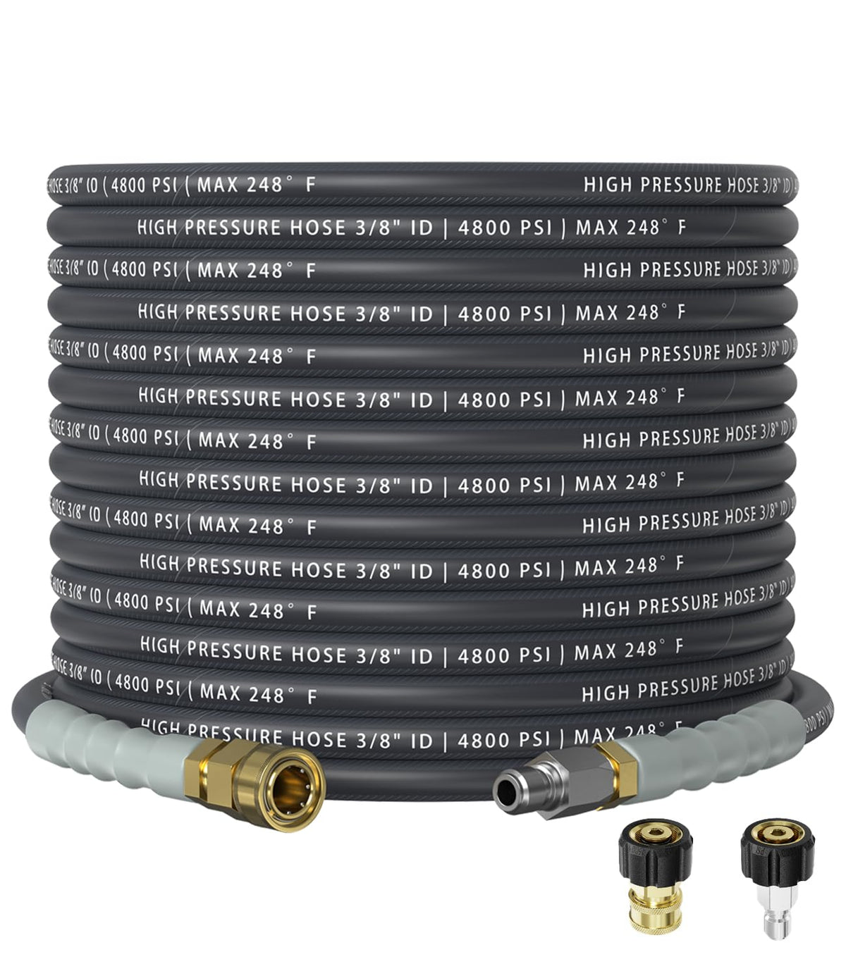 CADEGUO 50ft pressure washer hose with 360-degree swivel for tangle-free cleaning.