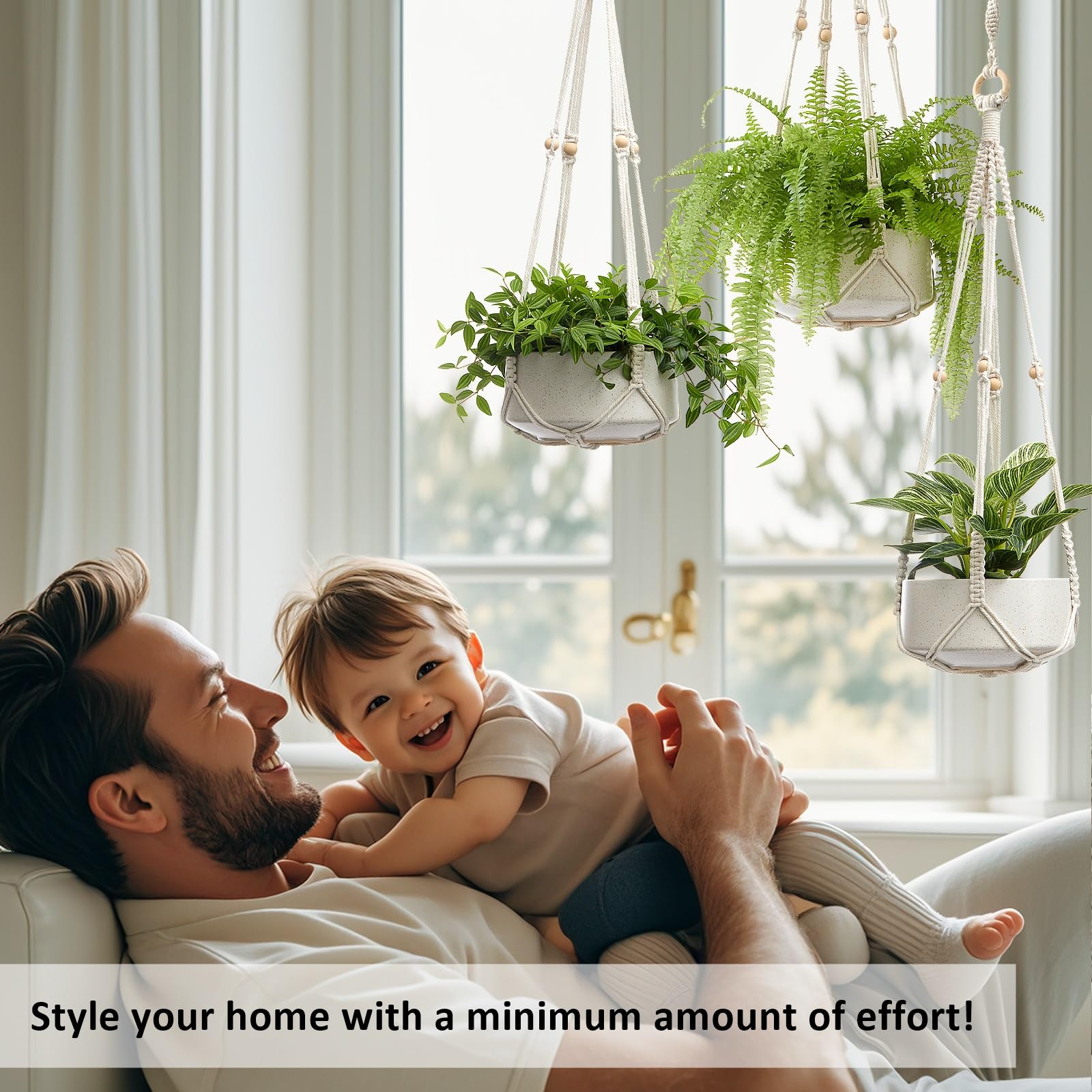 CADNLY macrame hanger extender showing flexible hanging options for spaces.