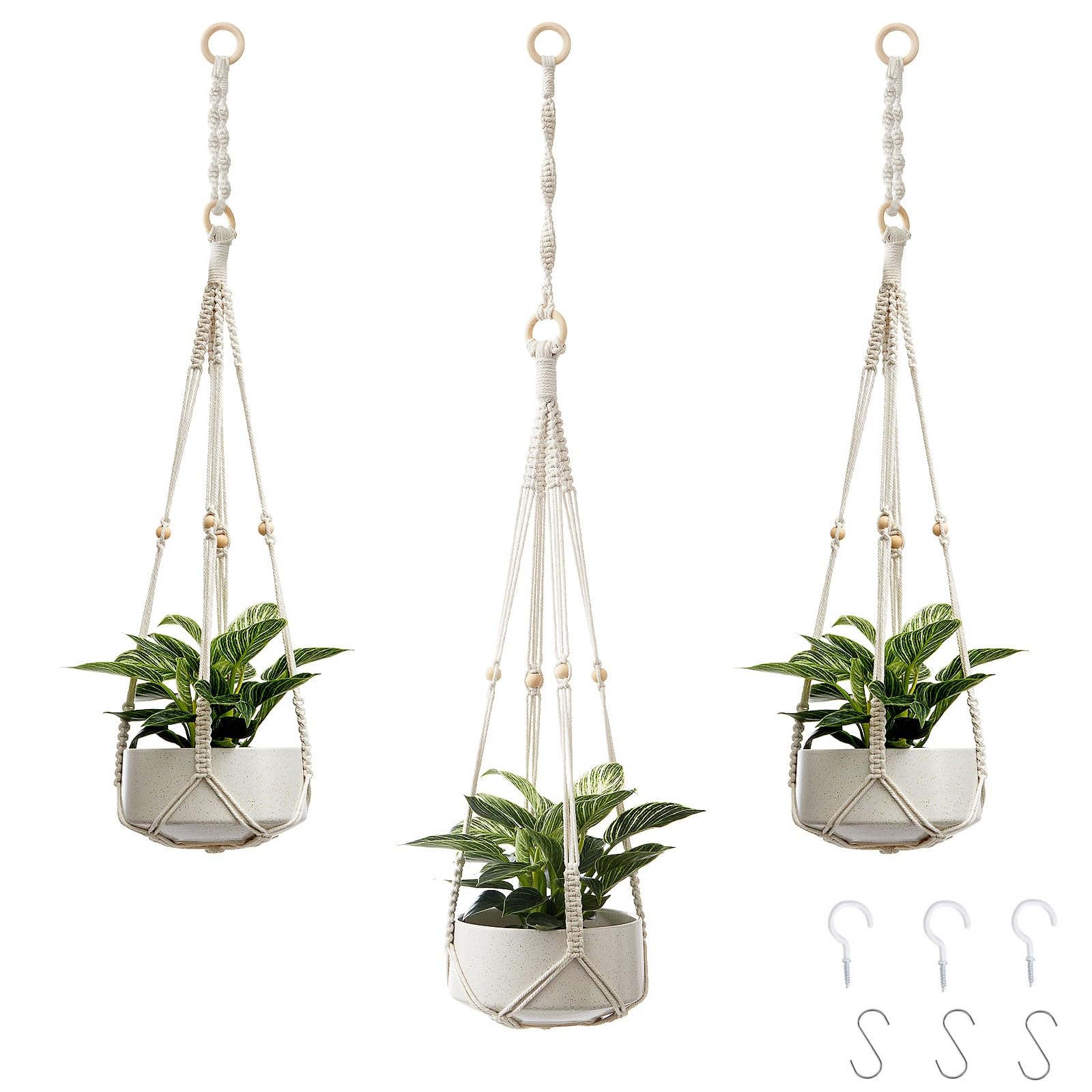 CADNLY white macrame hanger 3-pack for stylish indoor plant displays.