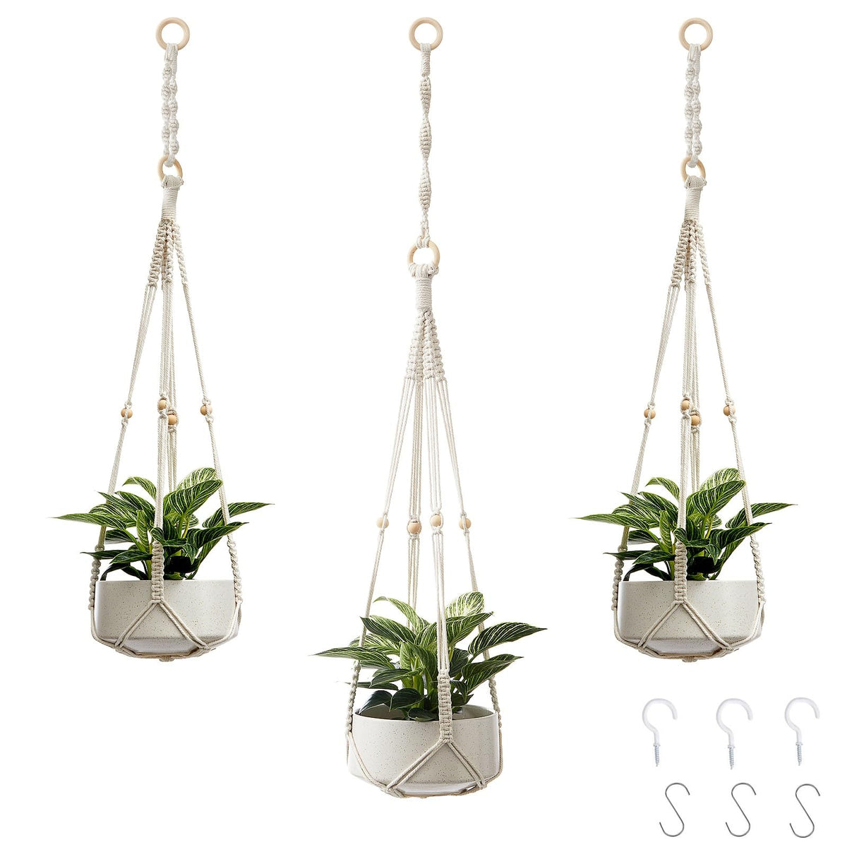 CADNLY white macrame hanger 3-pack for stylish indoor plant displays.
