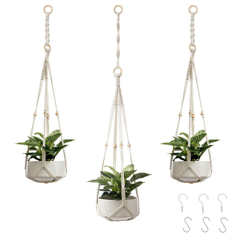 CADNLY white macrame hanger 3-pack for stylish indoor plant displays.