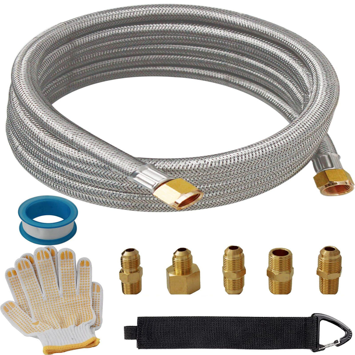 CADOAHJ 10ft propane hose extension showing flexible outdoor grilling setup