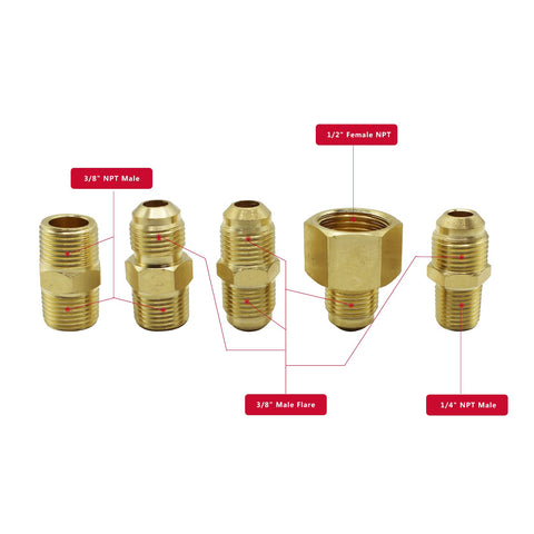 CADOAHJ adapter kit brass fittings enables versatile 3-8 flare propane connections
