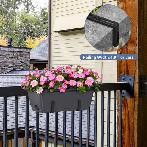 CADUKE brackets and hooks shown for versatile rail placement on windows or balconies.