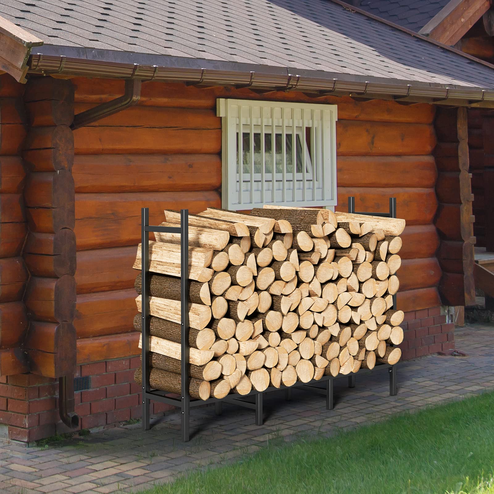 CADUKE heavy-duty steel frame supports durable firewood storage