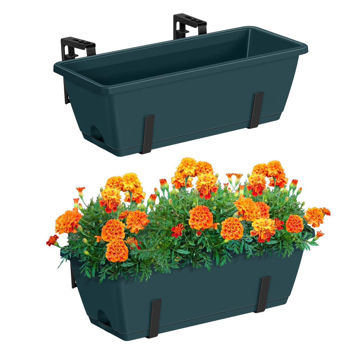 CADUKE railing planter box 2pack with sturdy brackets ideal for balcony greenery