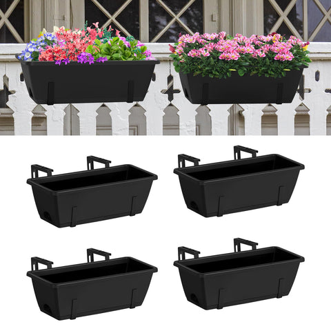 CADUKE railing planter box in black for balcony gardening and organized plant labeling.