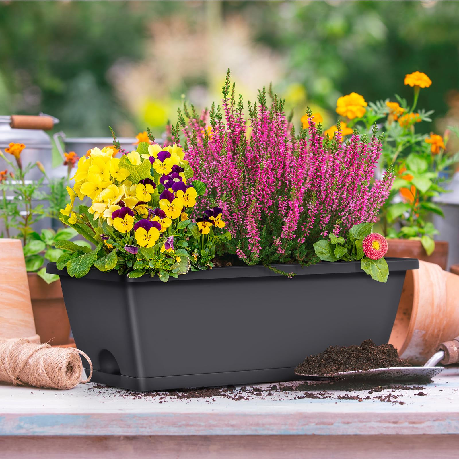 CADUKE railing planter box dimensions 16.9 by 6.9 by 5.5 inches, showcasing ample capacity