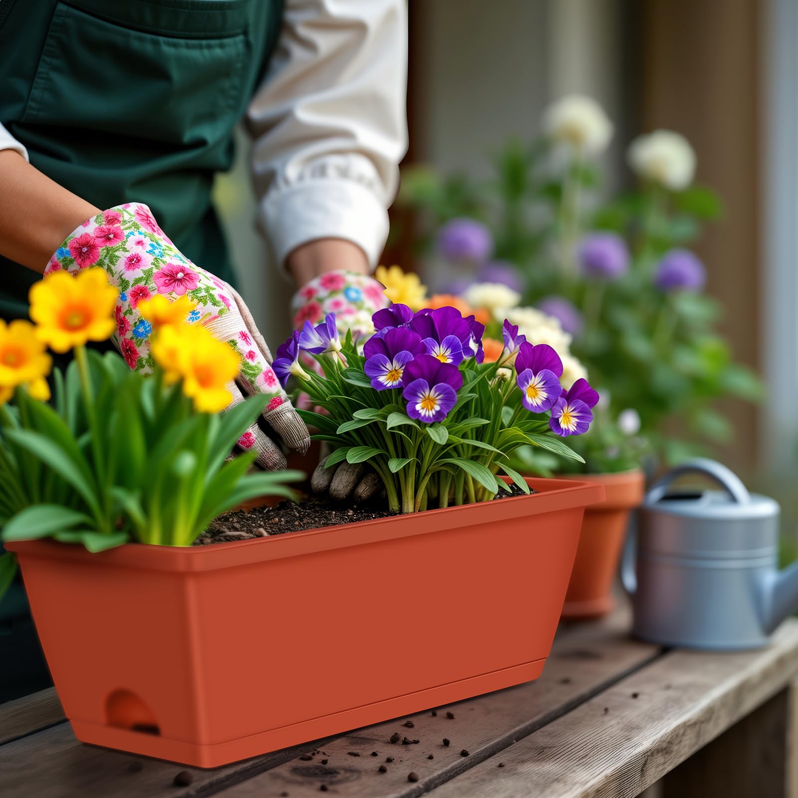 CADUKE 17-inch window box fits multiple flowers for a vibrant display.